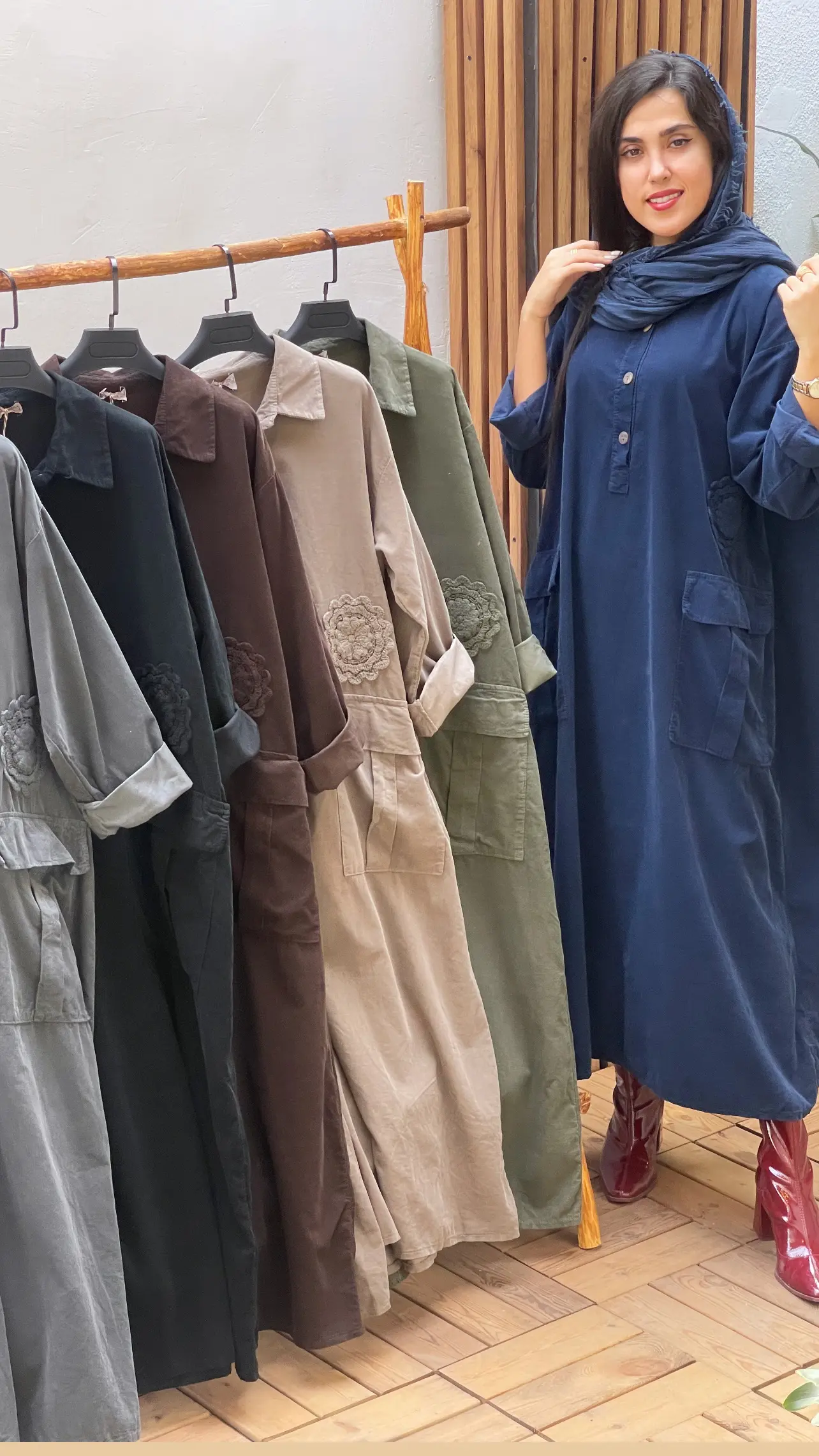 پیراهن مخمل کبریتی ایتالیایی طرح تگ برجسته